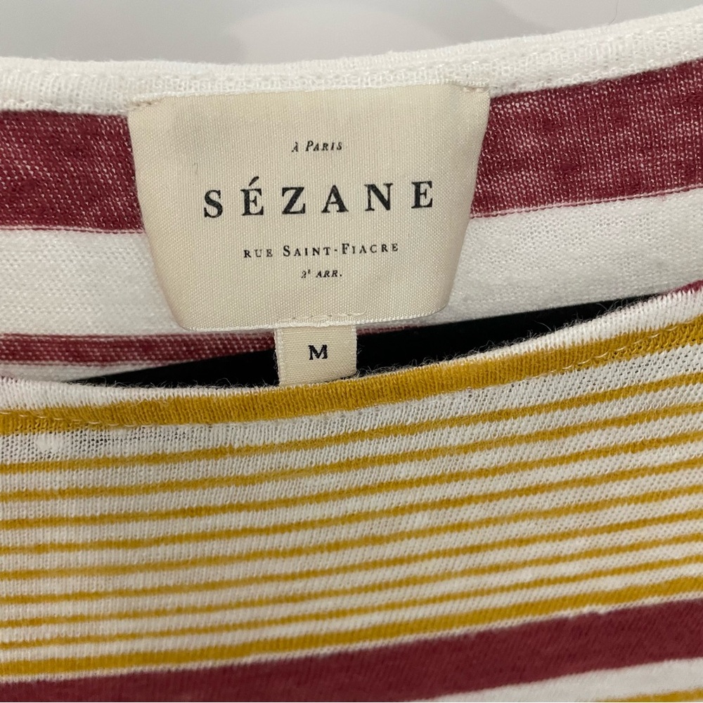 Sezane Andrei 100% Linen Striped T-Shirt Size Medium Top Tee Boho Crew French 23 - Picture 3 of 5
